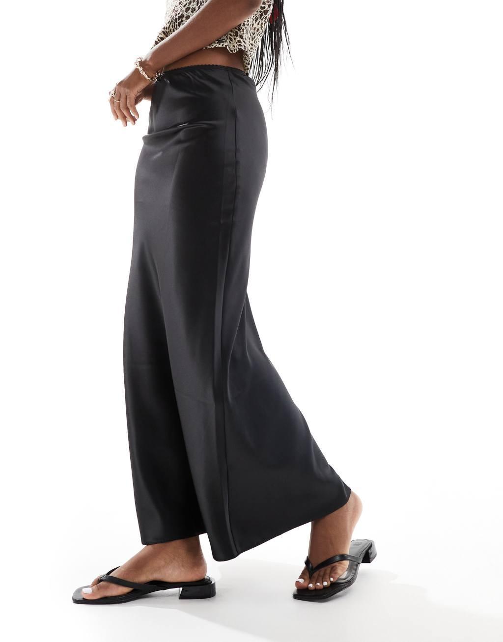 Miss Selfridge satin bias maxi skirt in black Product Image