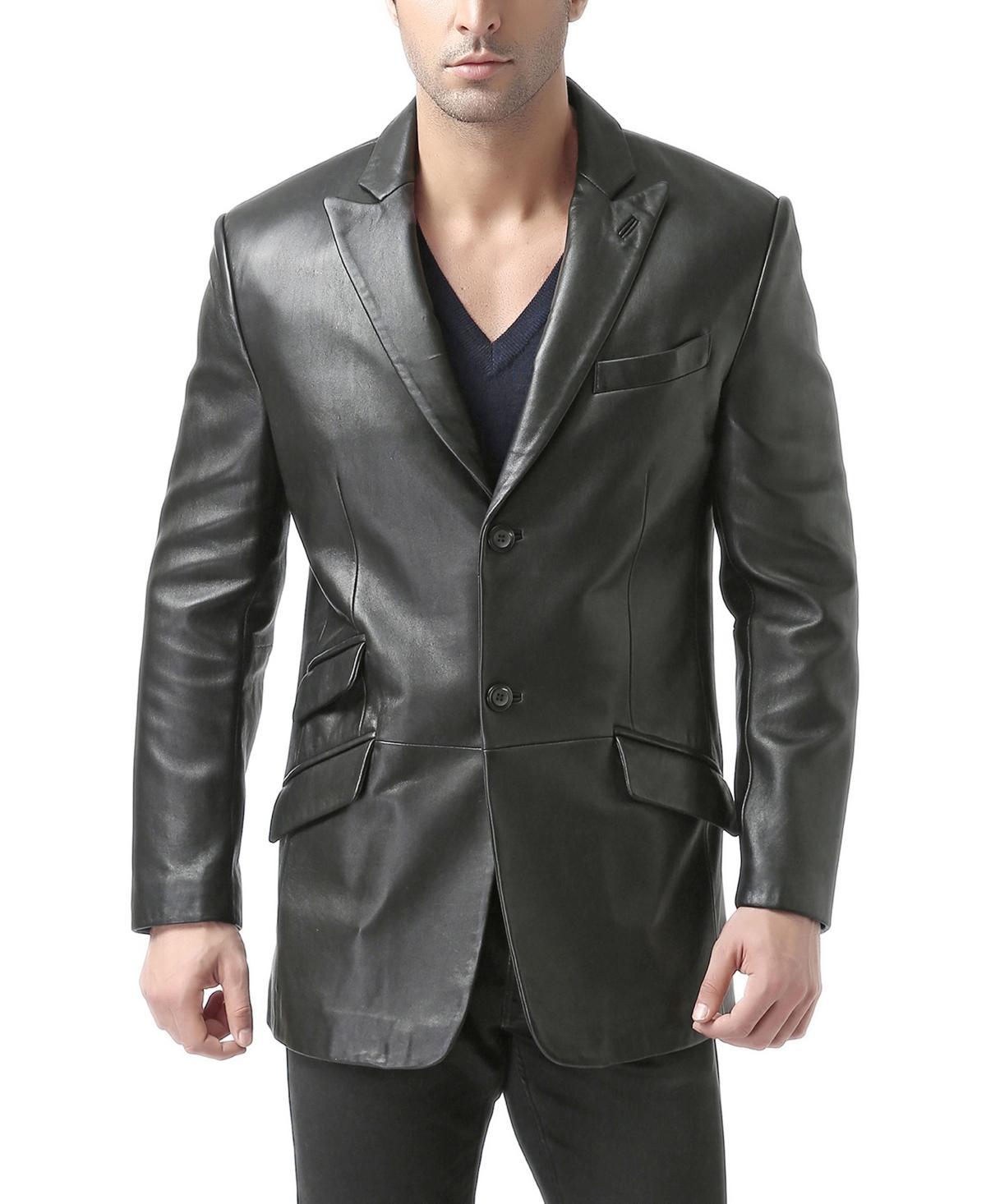 Bgsd Men Peaked Lapel Two-Button Leather Blazer Product Image