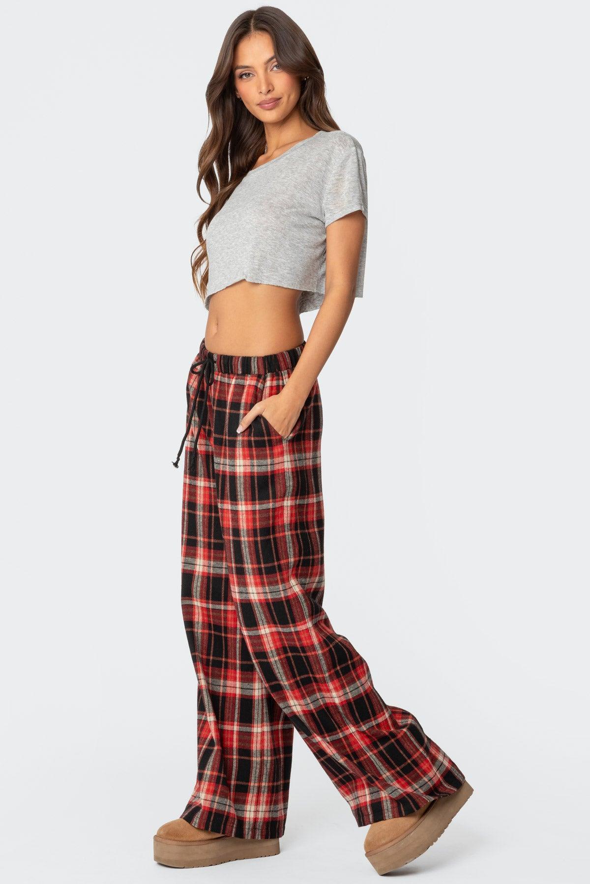 Lounge Around Plaid Wide Leg Pants Product Image