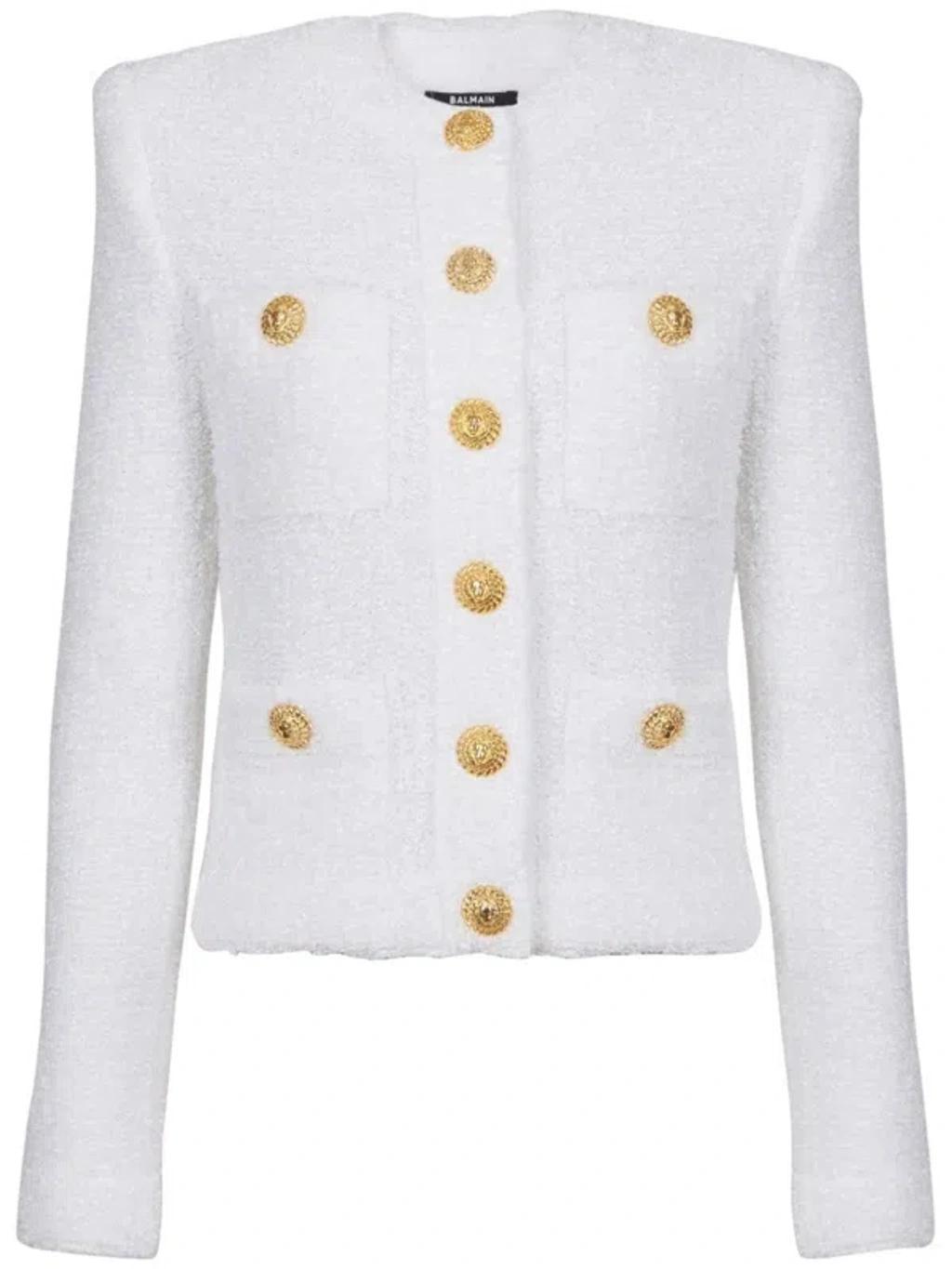 BALMAIN Miami Logo-buttons Tweed Jacket In White Product Image