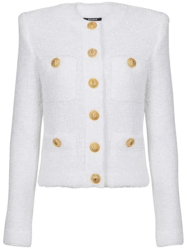 BALMAIN Miami Logo-buttons Tweed Jacket In White Product Image