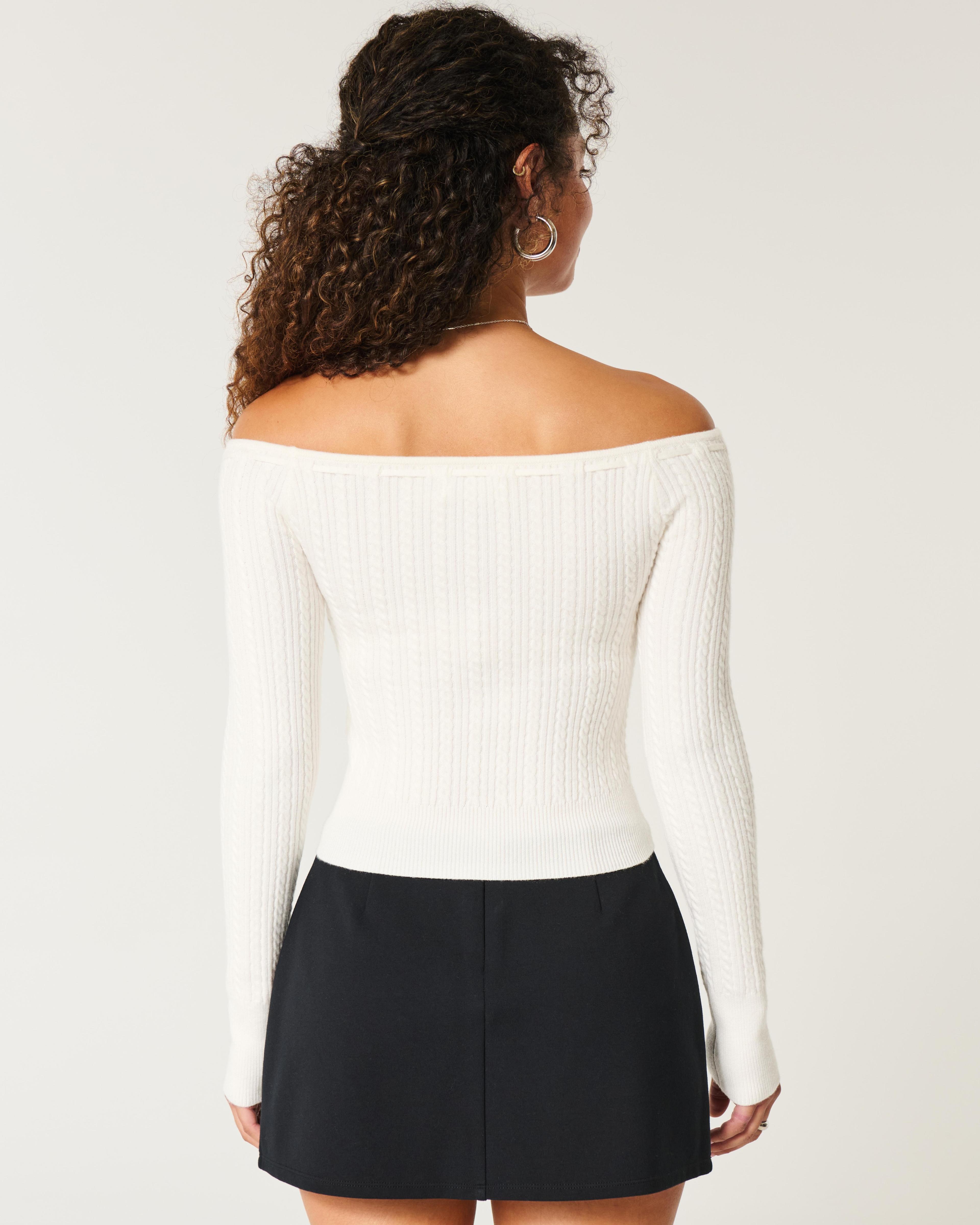 Off-the-Shoulder Cable-Knit Sweater Product Image