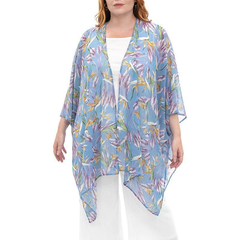 Womens Nina Leonard Floral Open-Front Kimono, Blue Product Image