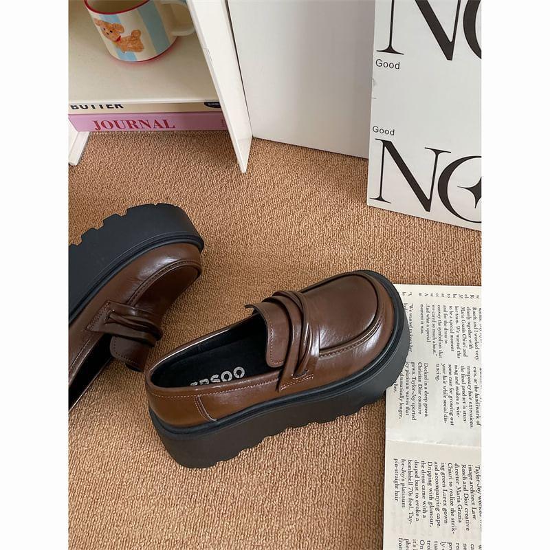 Platform Plain Faux Leather Loafers Product Image