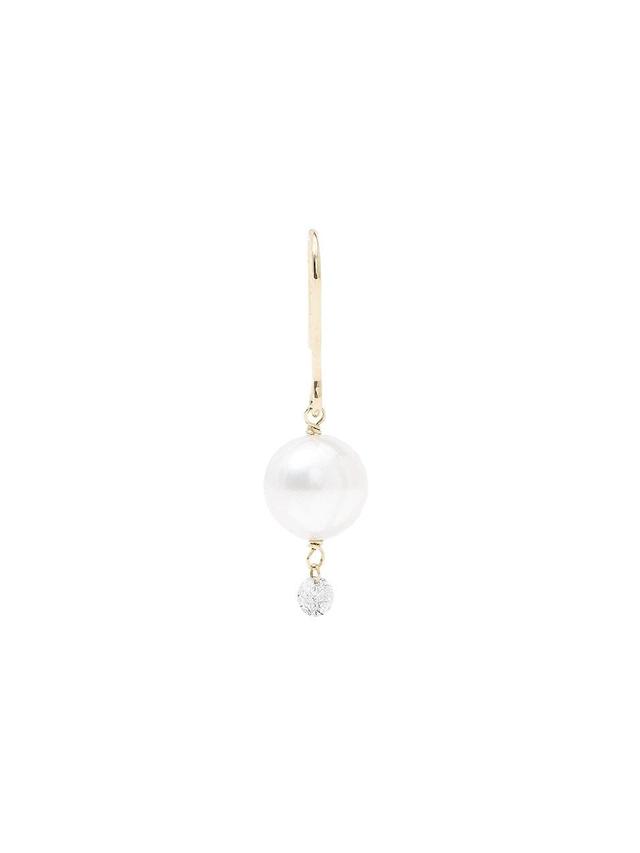 Womens 18K Yellow Gold, Cultured Pearl & Diamond Single Drop Earring Product Image