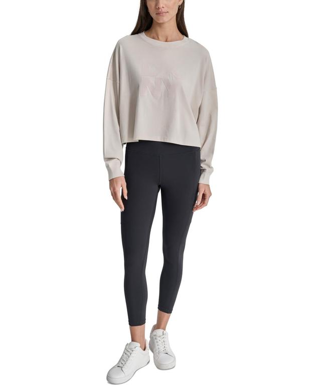 Dkny Womens Cotton Flocked-Logo Long-Sleeve Top Product Image