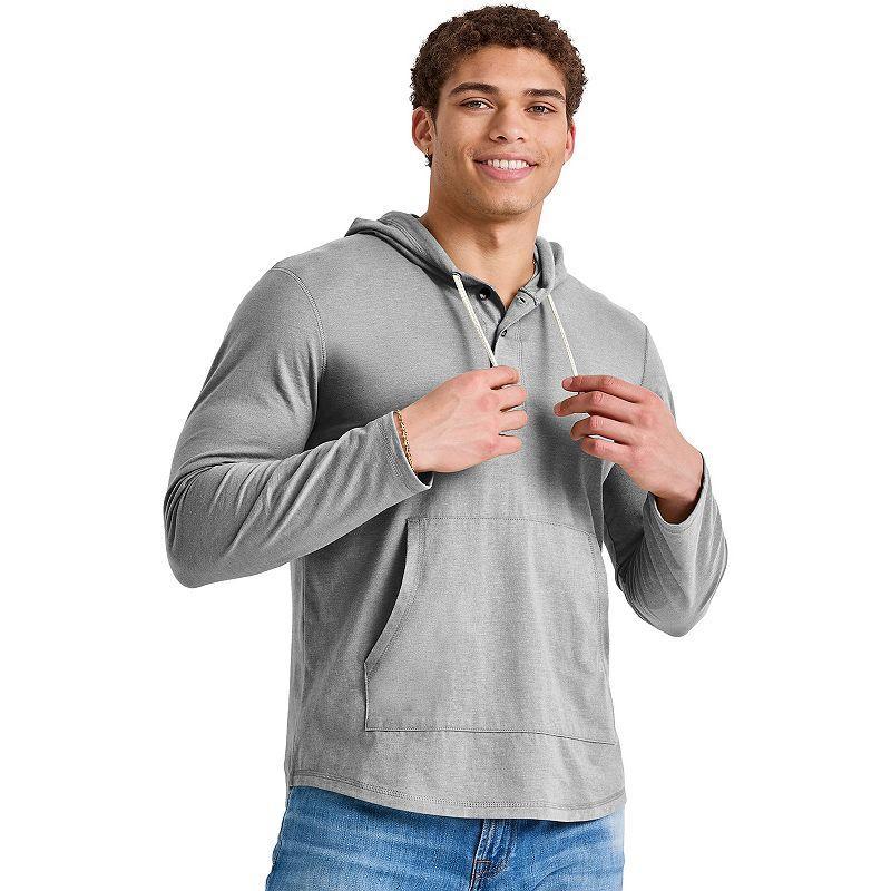 Mens Hanes Originals Cotton Henley Hoodie Light Silver Product Image