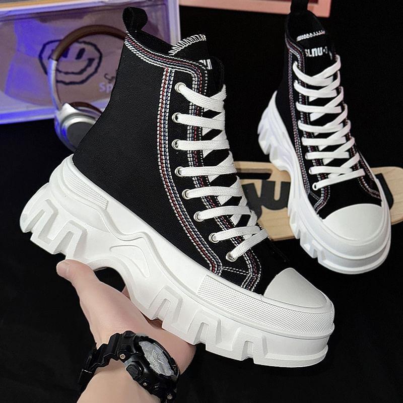 Platform Contrast Stitch Canvas High Top Sneakers product image