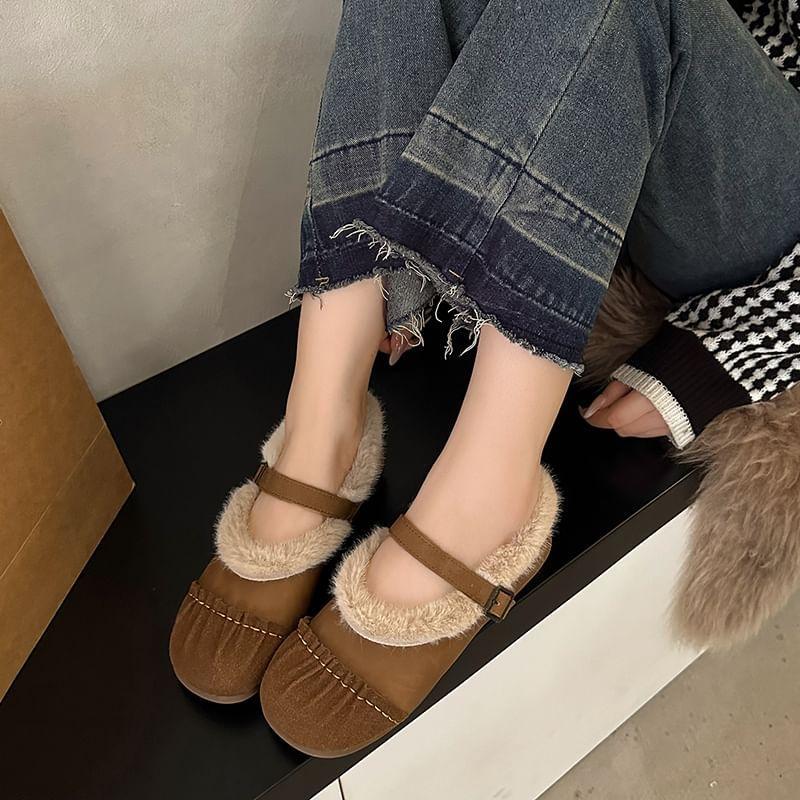 Fleece Trim Two Tone Mary Jane Flats Product Image