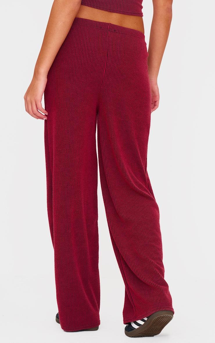 Burgundy Two Tone Crinkle Rib Slouchy Fit Pants Product Image