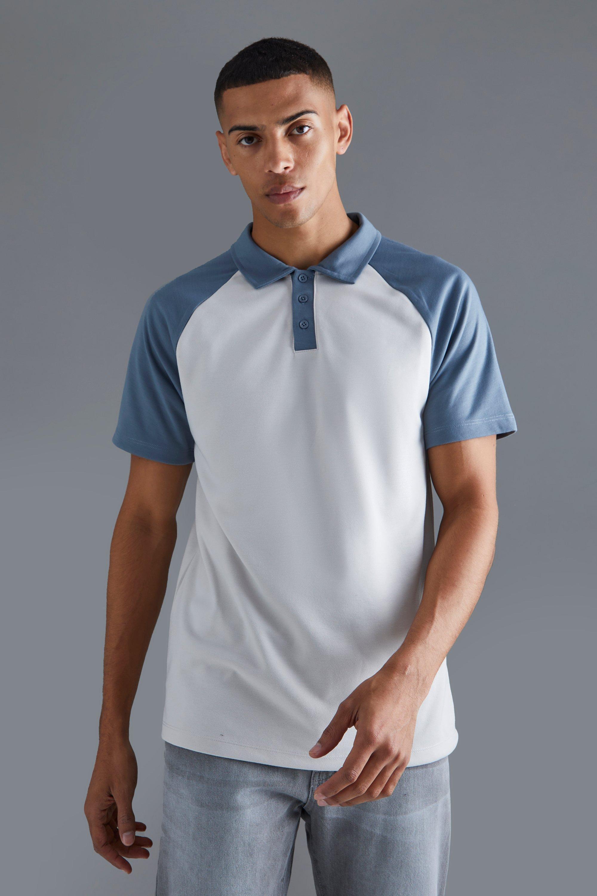 Slim Fit Raglan Colour Block Interlock Polo | boohooMAN USA Product Image