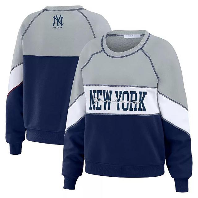 Womens WEAR by Erin Andrews Heather Gray/Navy New York Yankees Crewneck Pullover Sweatshirt Product Image