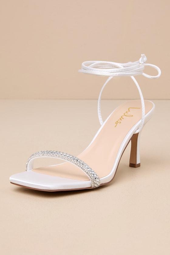 Ainslie White Satin Rhinestone Lace-Up High Heel Sandals product image