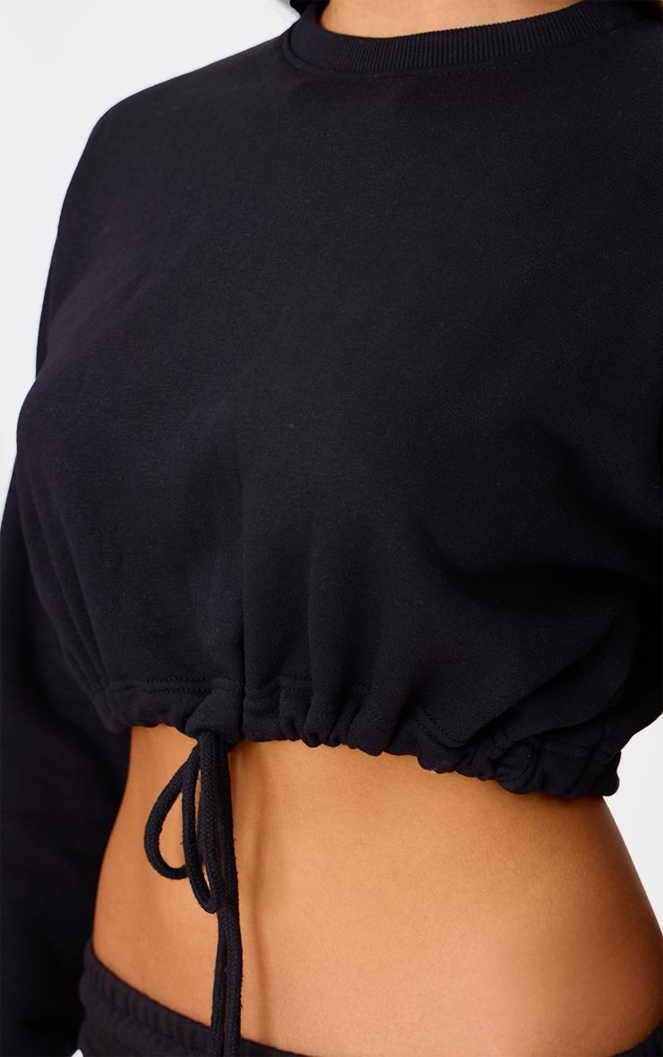 Black Drawcord Waist Cropped Sweatshirt Product Image