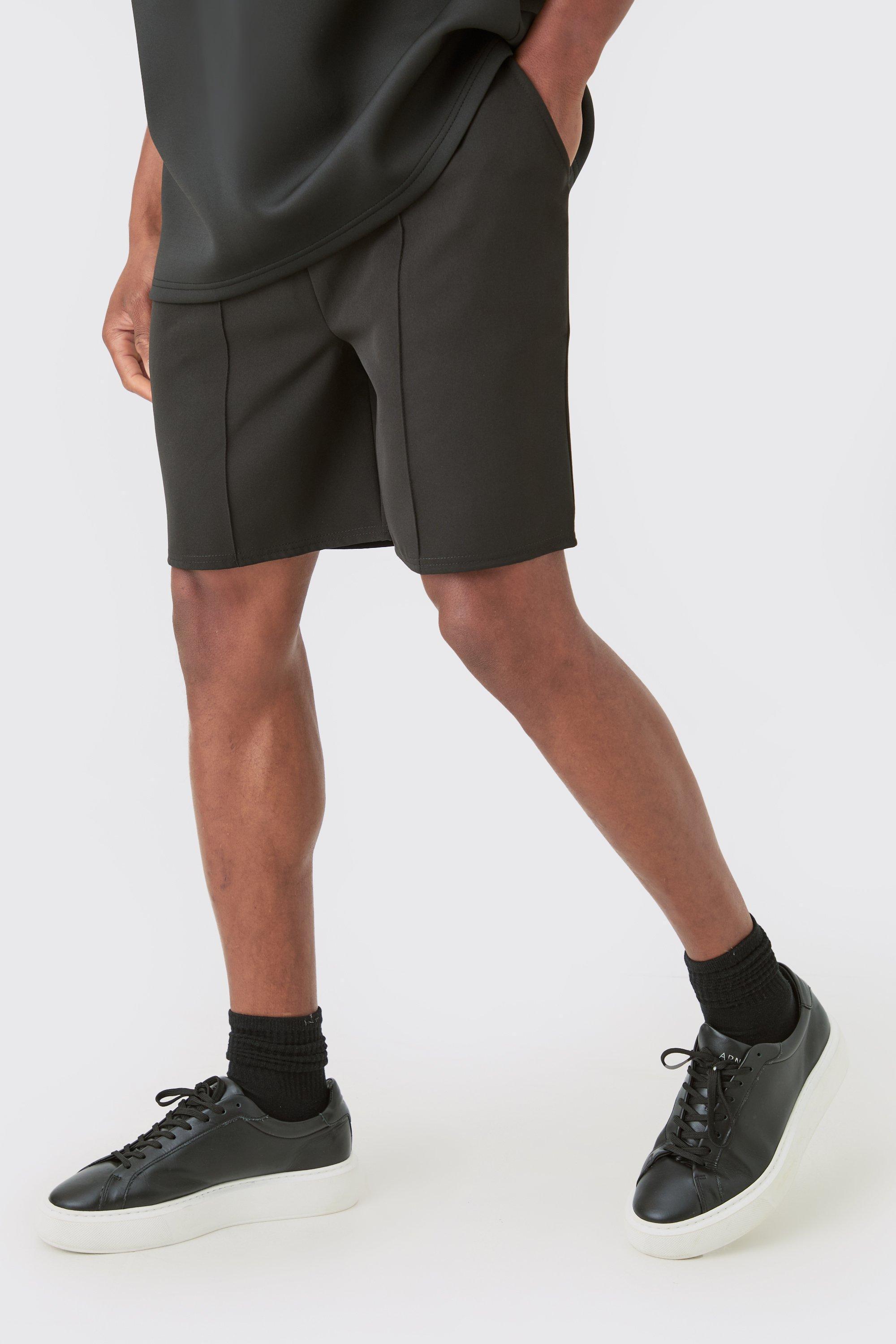 Mens Black Pin Tuck Stretch Elasticated Waist Shorts, Black Product Image