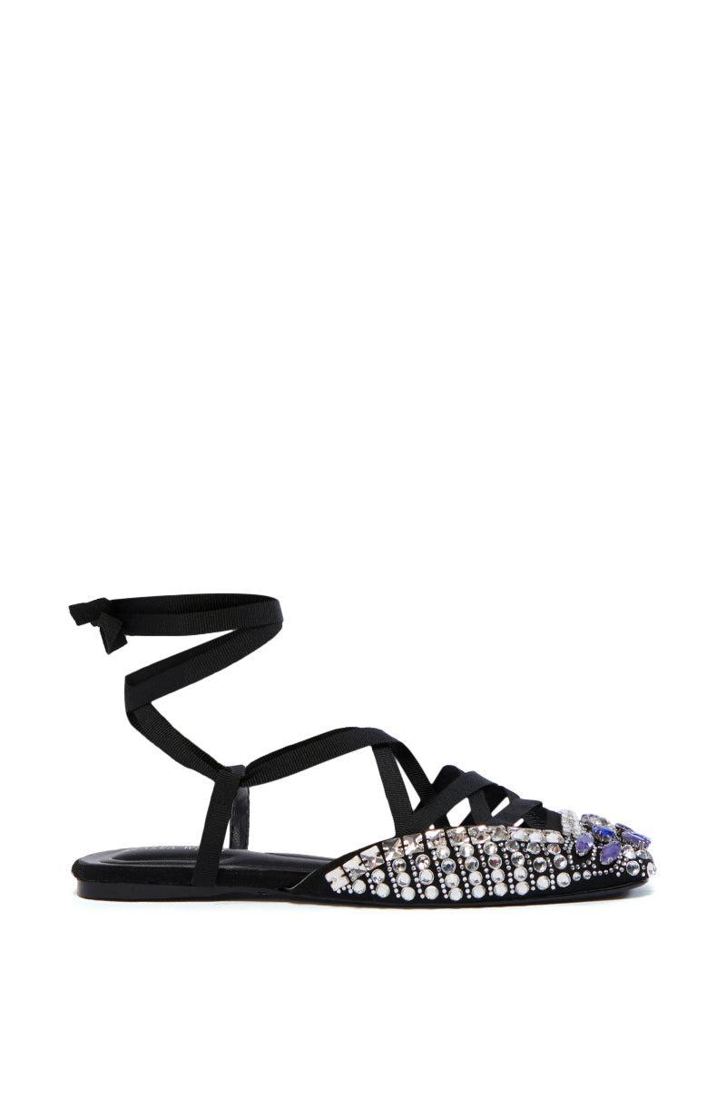 AZALEA WANG NELSIE BLACK EMBELLISHED LACE UP FLAT Product Image