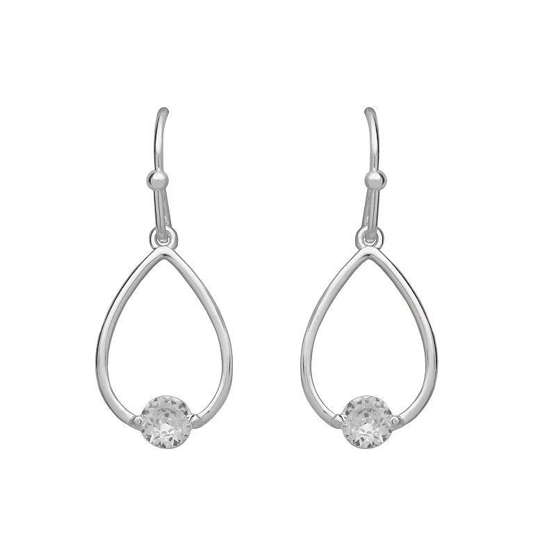 Emberly Silver Tone Fishhook Stone Open Teardrop Earrings, Womens, Clear Product Image