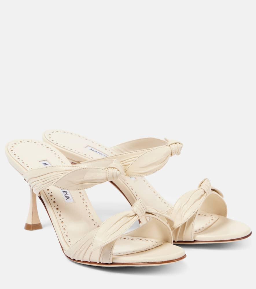 MANOLO BLAHNIK Lollo 70 Bow-detail Leather Sandals In Beige Product Image