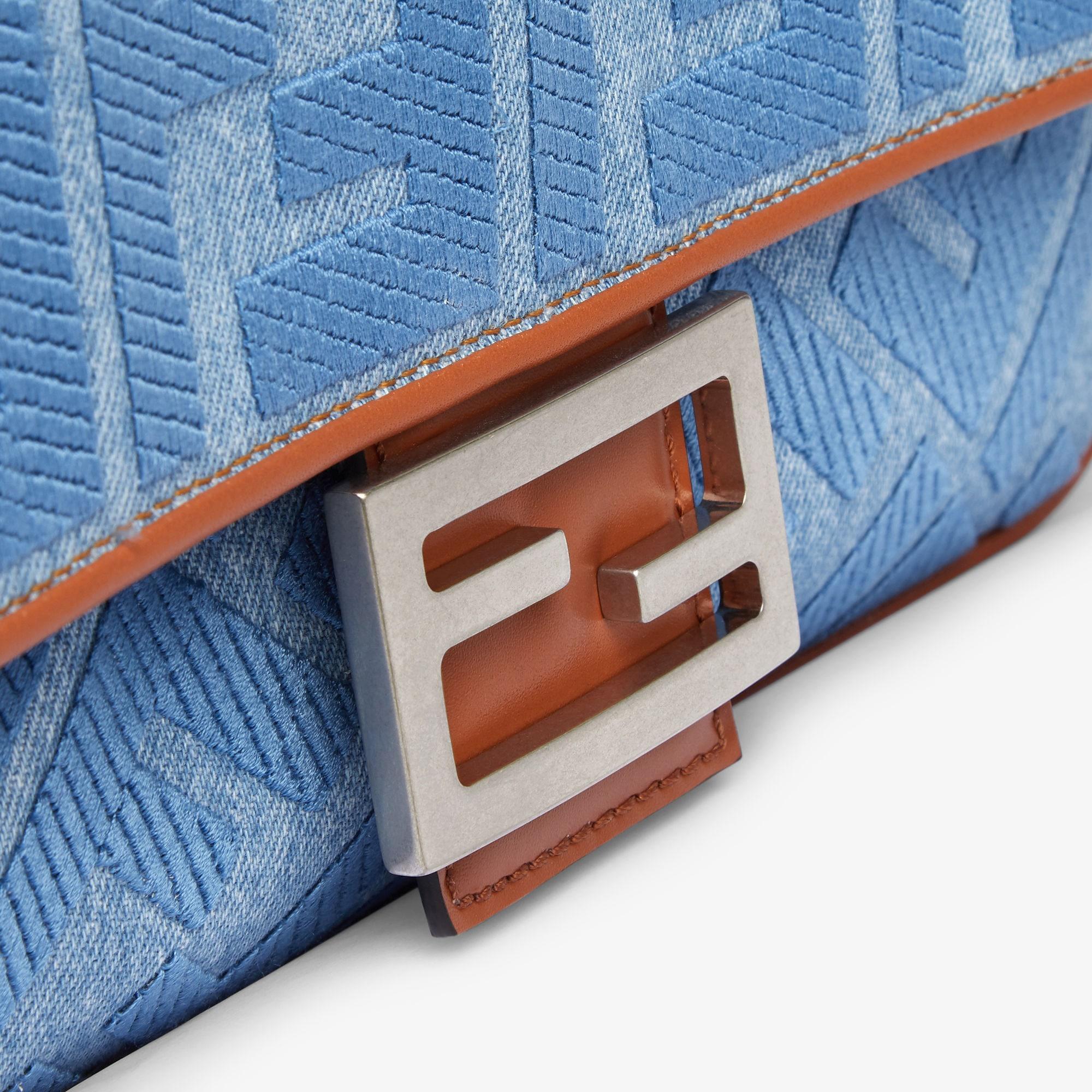 BaguetteLight blue denim bag with FF embroidery Product Image