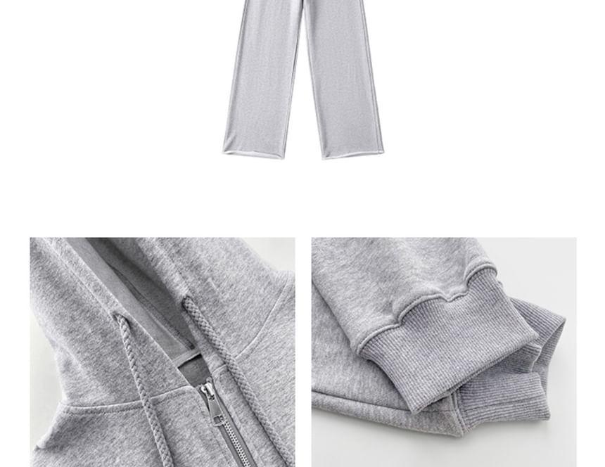 Cropped Hooded Sweatshirt Jacket / Straight-Cut Loose Sweatpants Product Image