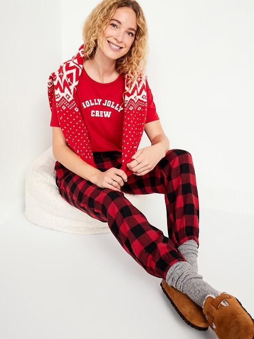 High-Waisted Flannel Pajama Joggers Product Image