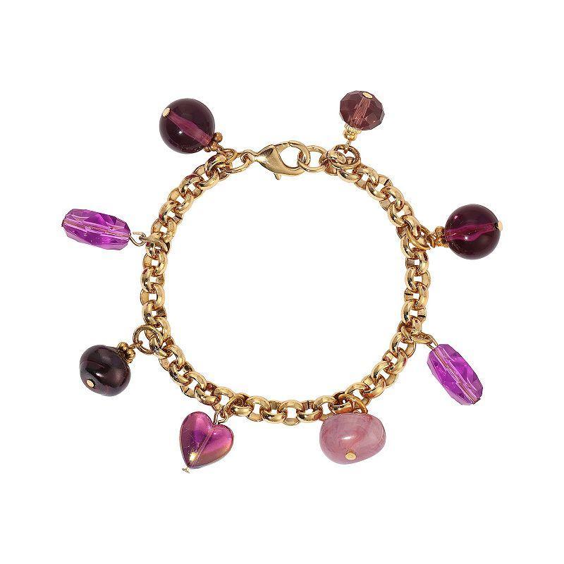 1928 Gold Tone Purple Multi Beaded Bracelet, Womens Product Image