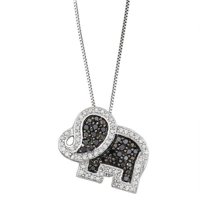 Sterling Silver 1/2 Carat T.W. Black & White Diamond Elephant Pendant Necklace, Womens Multicolor Product Image