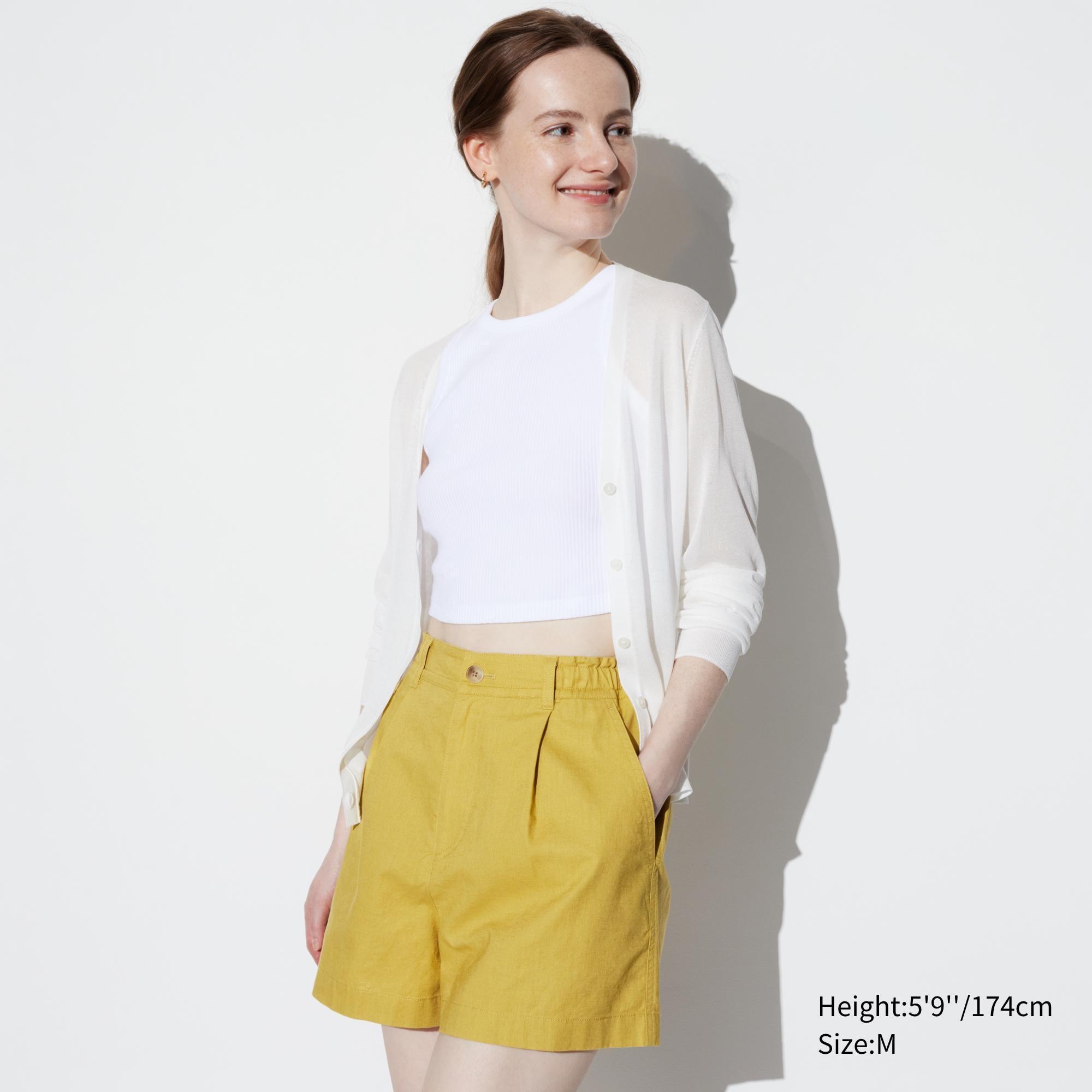 Womens Linen Cotton Shorts Yellow XL UNIQLO US Product Image