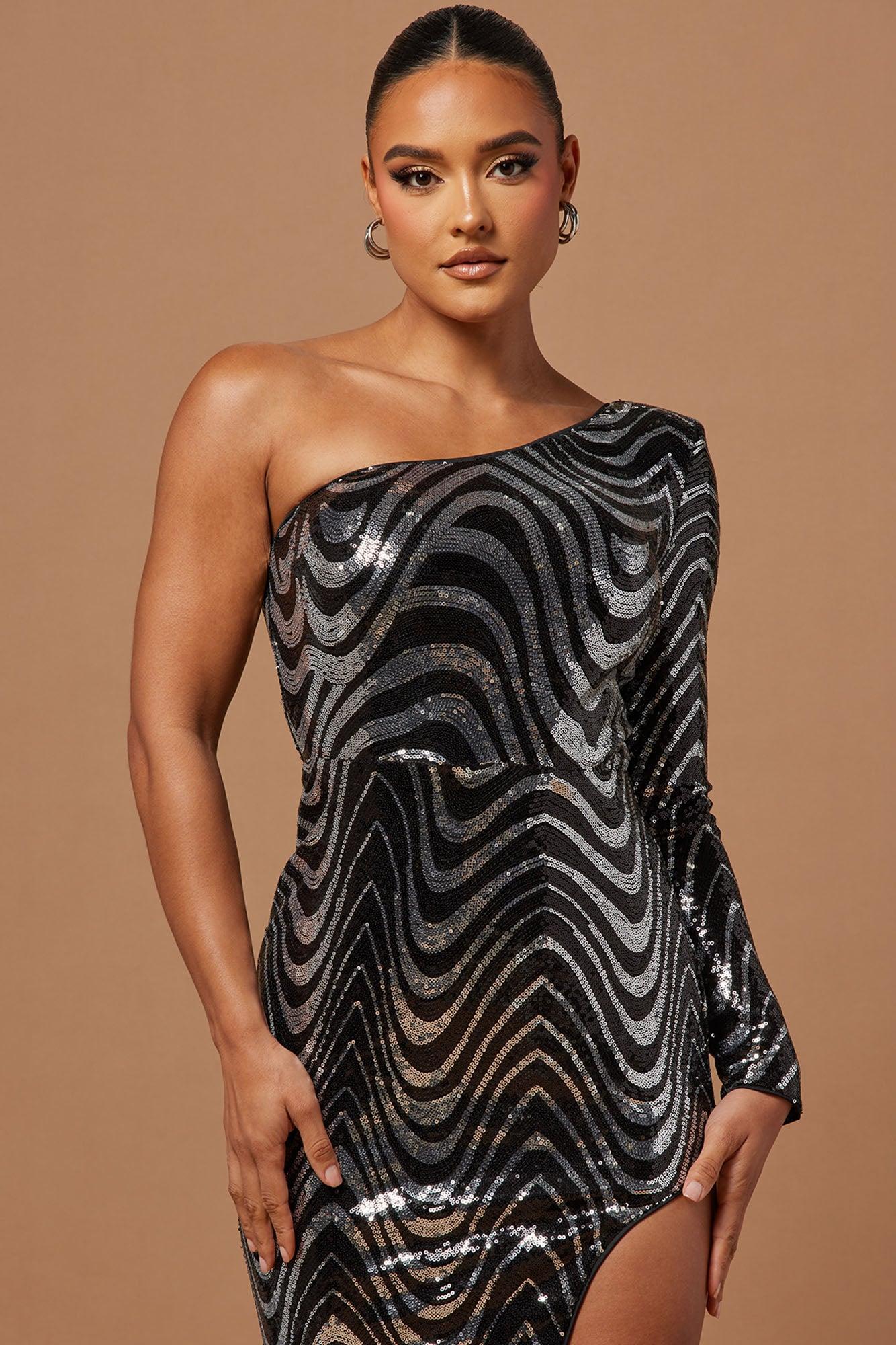 Zayla Sequin Gown - Black/Silver Product Image