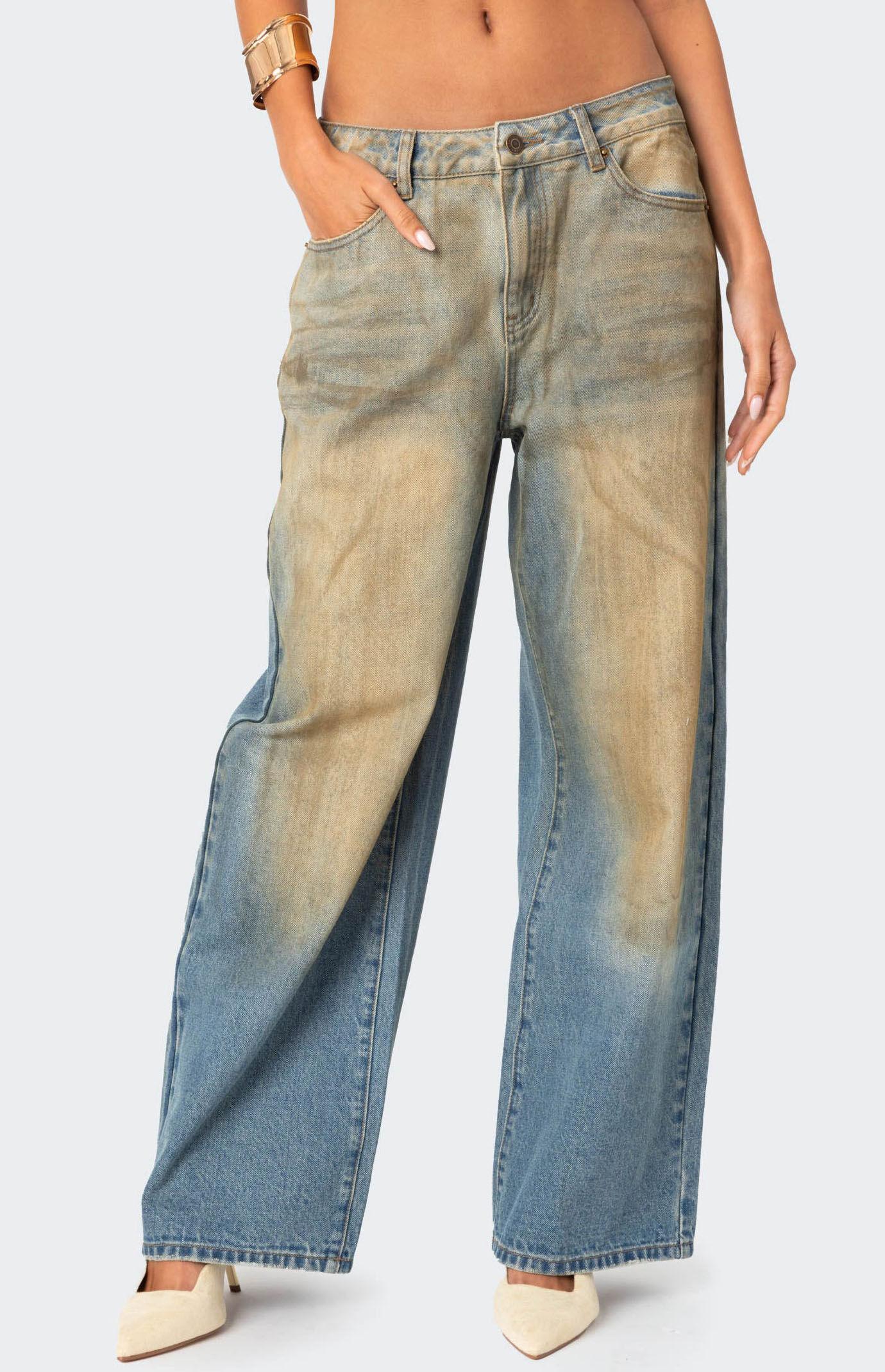 Edikted Women's Muddy Washed Low Rise Jeans Product Image