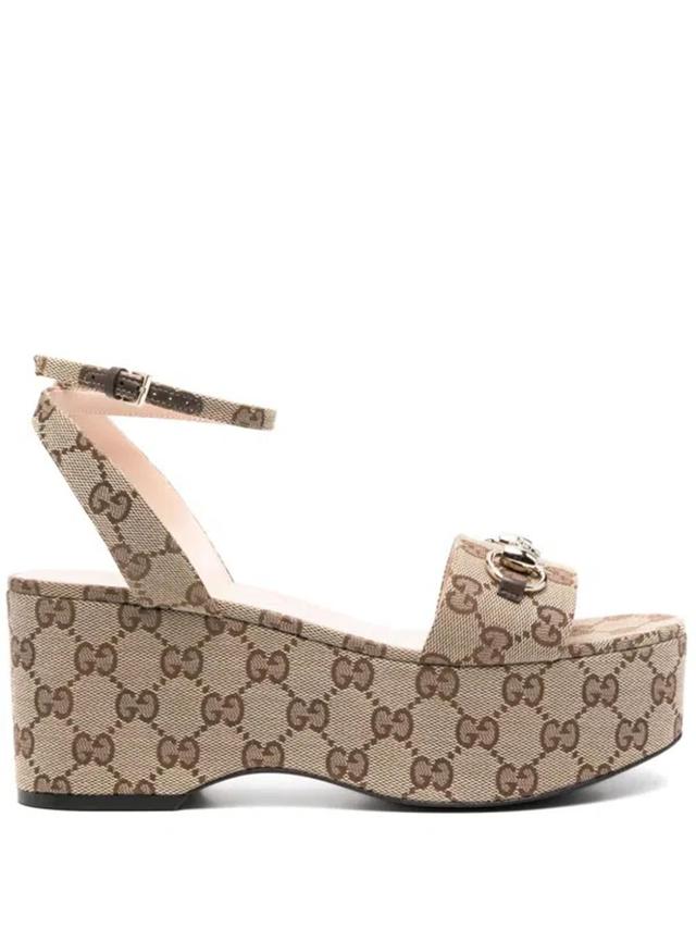 GUCCI 75mm Horsebit Flatform Sandals In Brown Product Image