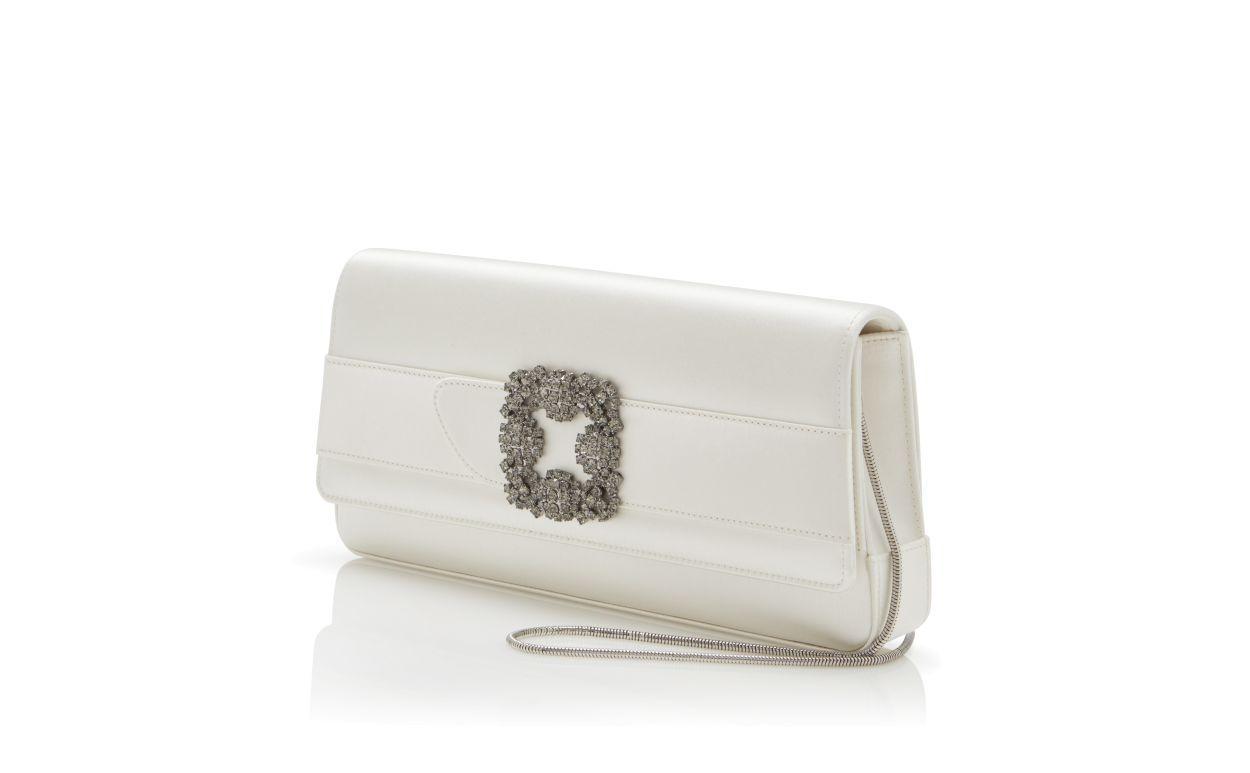 GOTHISI Light Cream Satin Jewel Buckle Clutch Product Image