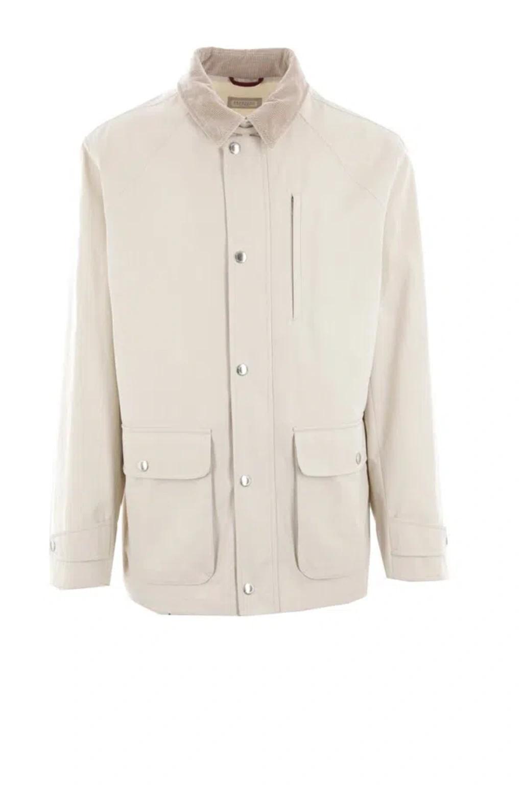 BRUNELLO CUCINELLI Men's Corduroy-lined Cotton Car Coat In White Product Image