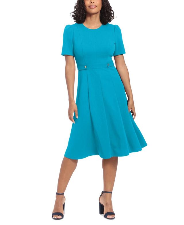 London Times Petite Fit & Flare Scuba Crepe Midi Dress Product Image