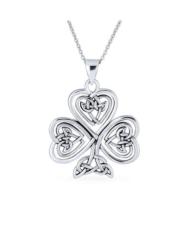 Bling Jewelry Saint Patricks Large Lucky Irish Shamrock Celtic Spiral Heart Clover Pendant Necklace For Women For Oxidized Sterling Silver Product Image