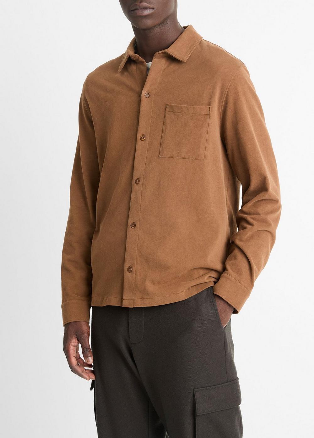 Sueded Cotton Jersey Button-Front Shirt Product Image