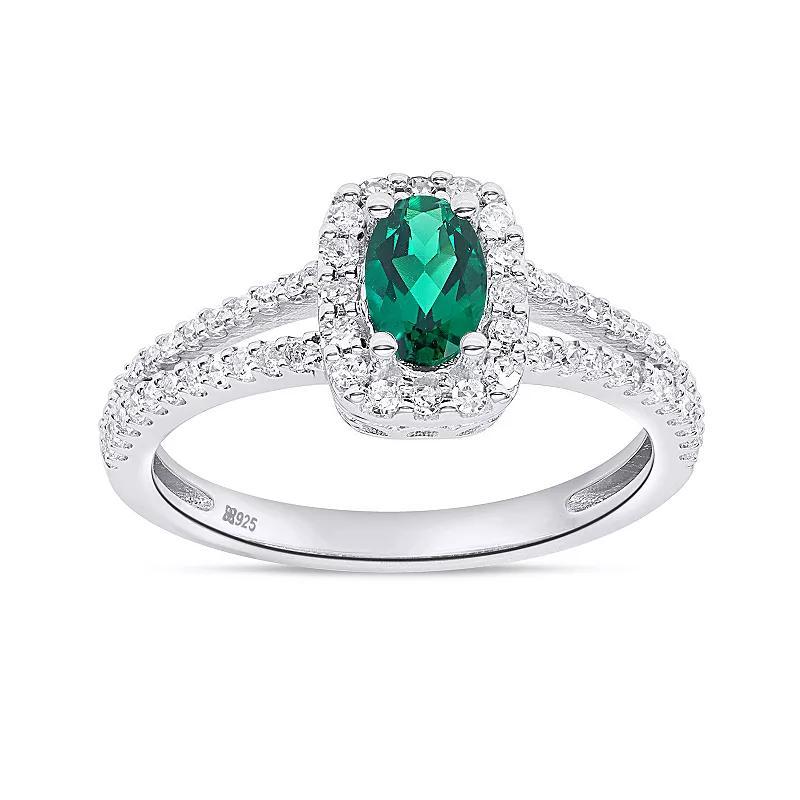 thique Sterling Silver 1/3 Carat T.W. Lab-Grown Diamond and Lab-Created Gemstone Ring, Womens Cr Green Product Image