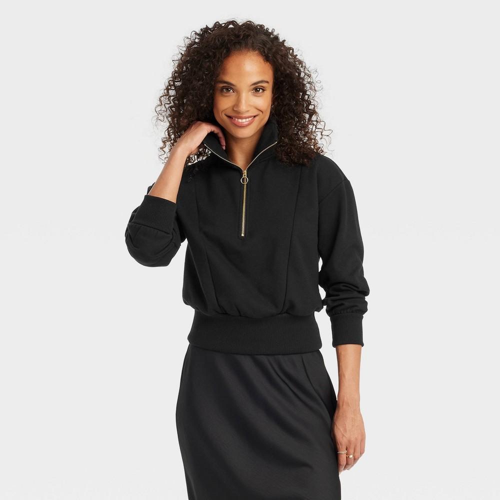 Womens Quarter Zip Sweatshirt - A New Day Black XS Product Image