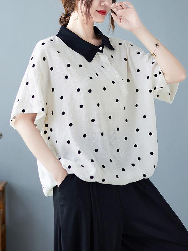 Artistic Retro Loose Polka-Dot Blouse Product Image