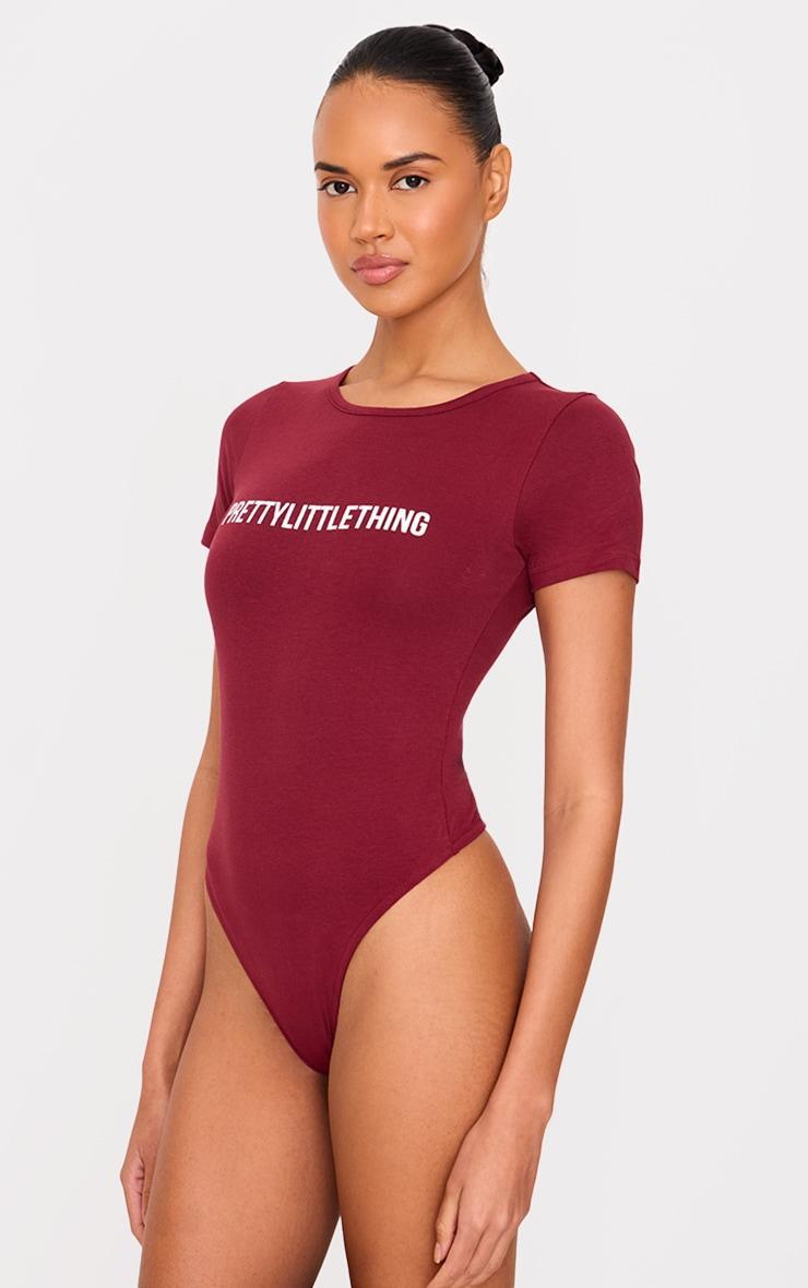 PRETTYLITTLETHING Burgundy Puff Print Short Sleeve Bodysuit Product Image