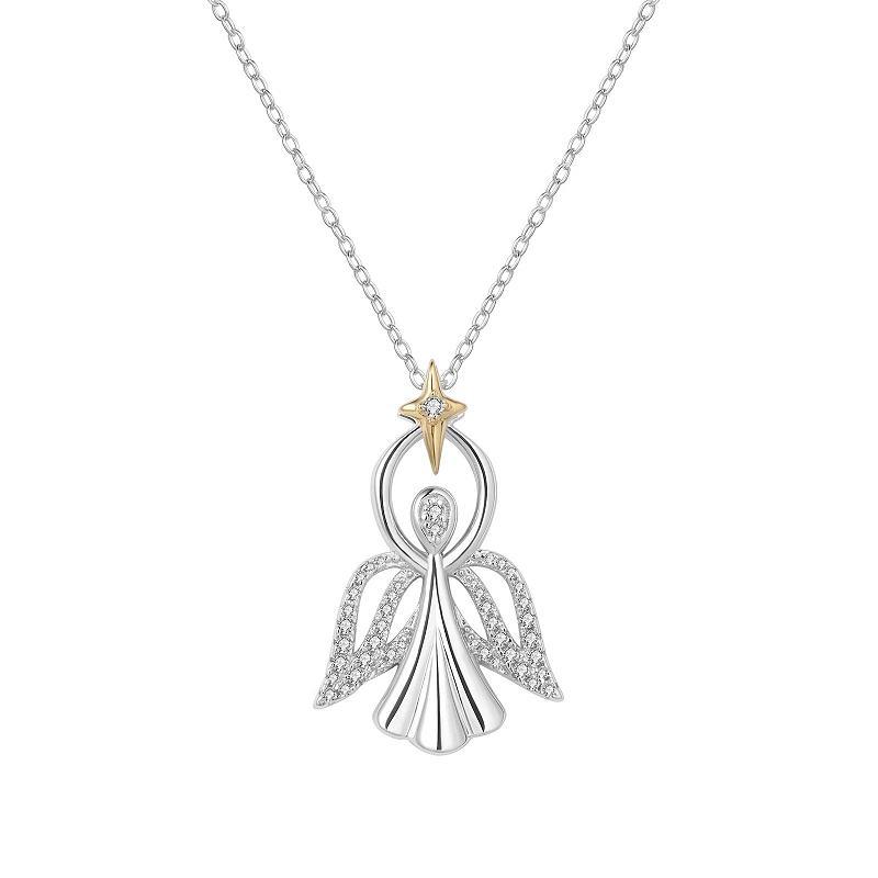 14k Gold Two Tone Sterling Silver 1/10 Carat T.W. Diamond Angel Pendant Necklace, Womens Product Image