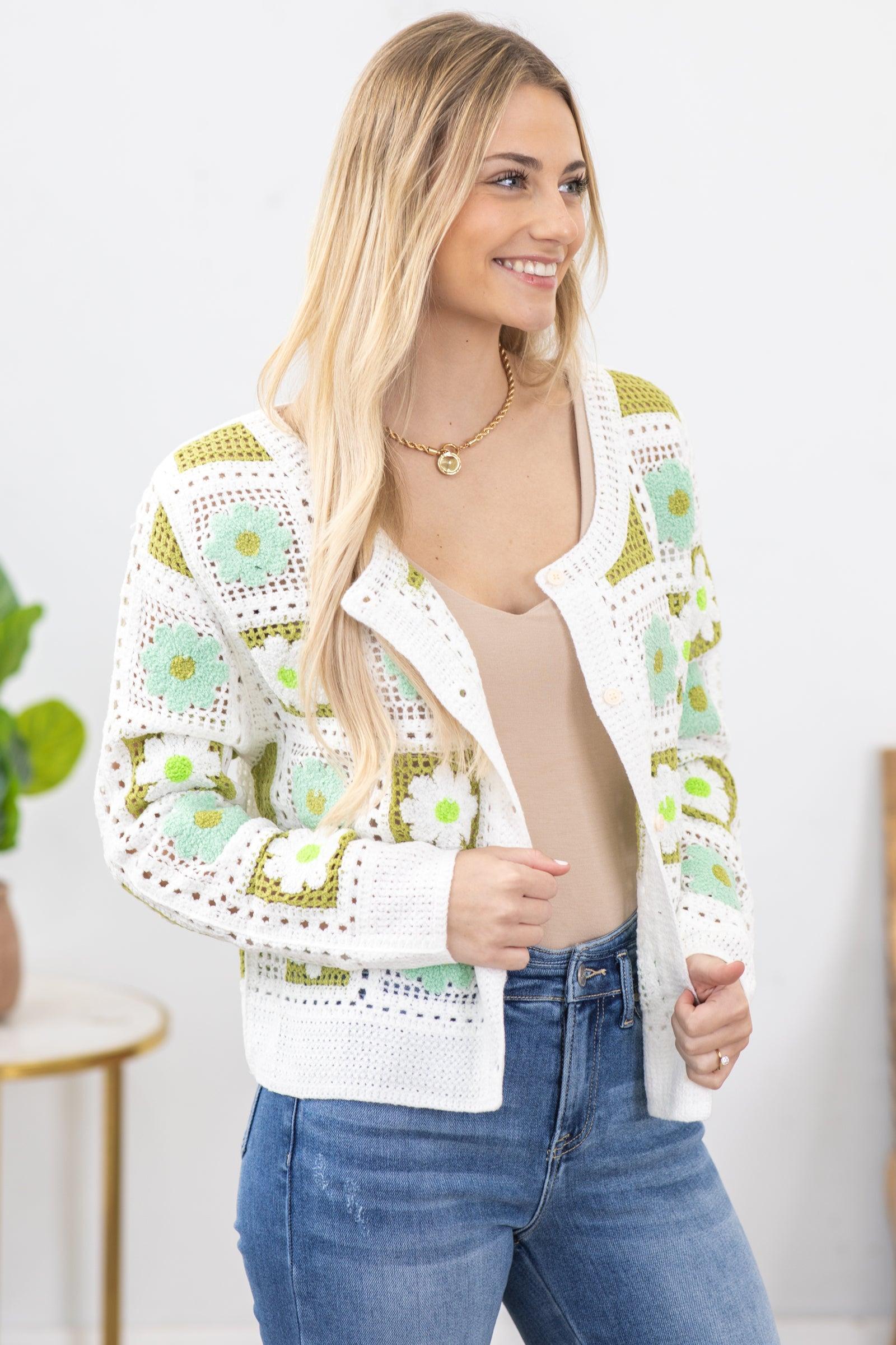 Sage Flower Crochet Lace Cardigan Product Image