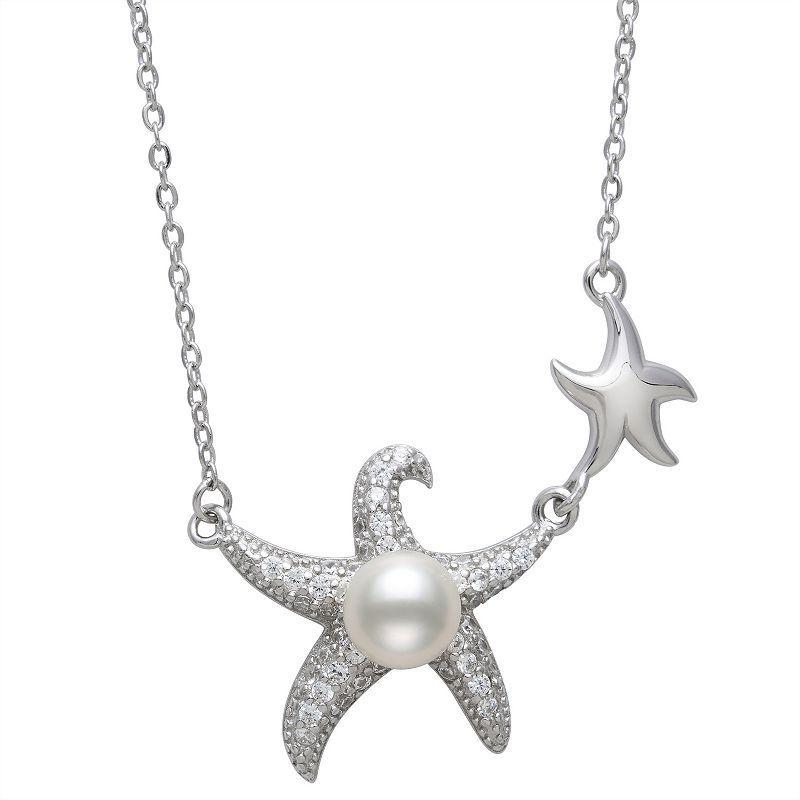 Sterling Silver Cultured Freshwater Pearl & Cubic Zirconia Starfish Pendant Necklace, Womens Product Image