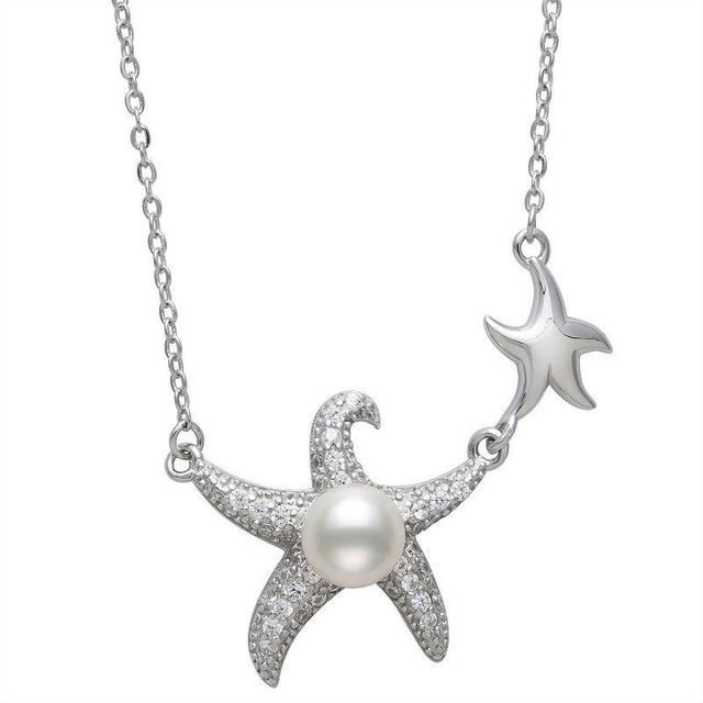 Sterling Silver Cultured Freshwater Pearl & Cubic Zirconia Starfish Pendant Necklace, Womens White Product Image