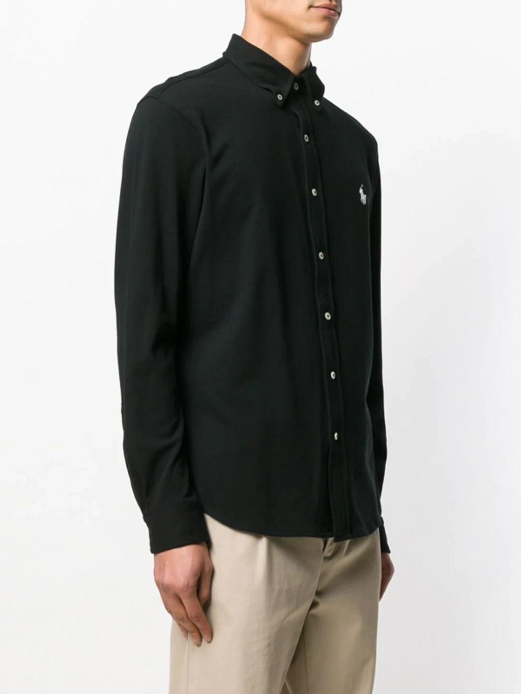 Icon Logo Button Down Pique Shirt In Black Product Image