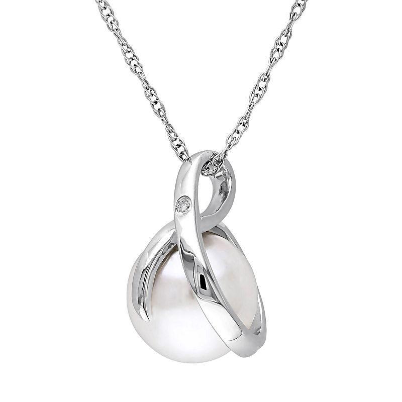 Stella Grace 10k White Gold Diamond Accent & Freshwater Cultured Pearl Pendant, Womens Product Image