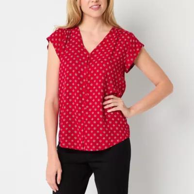 Liz Claiborne Womens Short Sleeve Regular Fit Button-Down Shirt Product Image