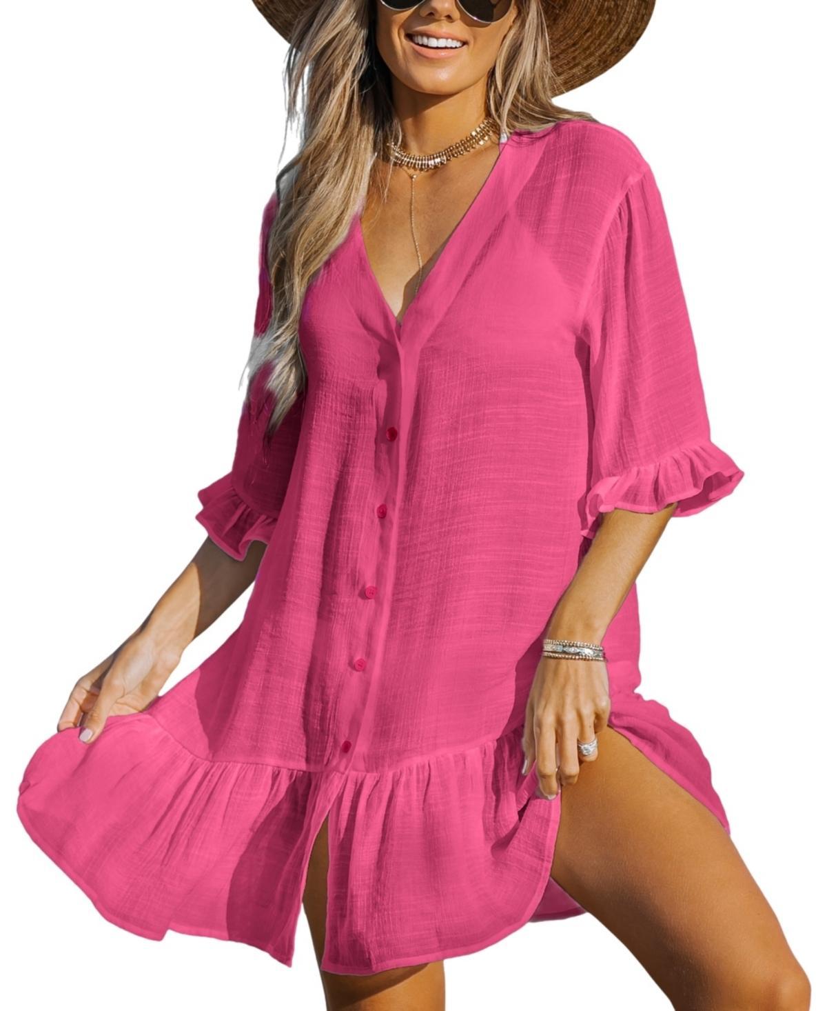 Womens CUPSHE Semi-Sheer Ruffled Cover-Up Dress Product Image