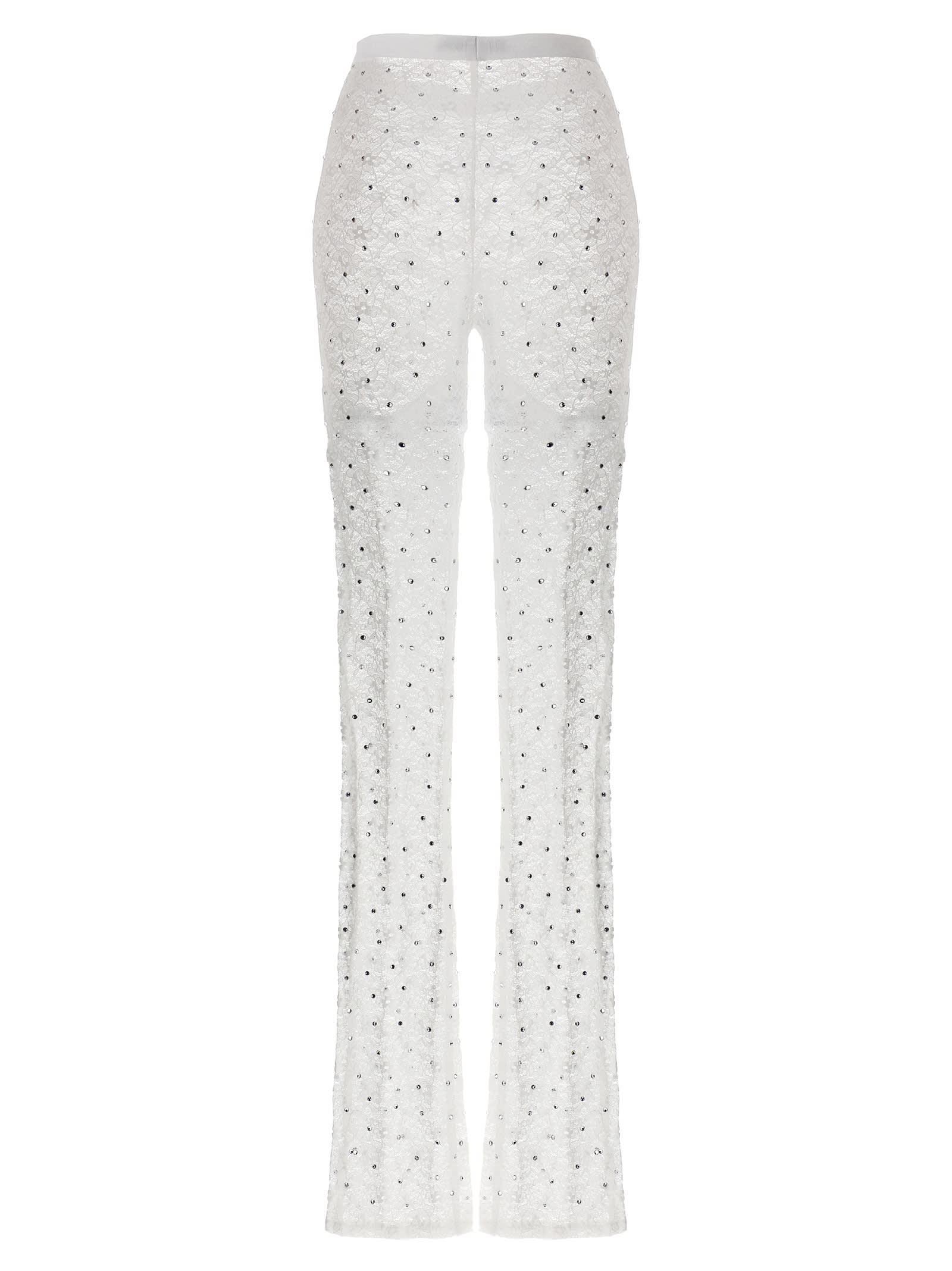 ALESSANDRA RICH Rhinestone Lace Leggings In Blanco Product Image