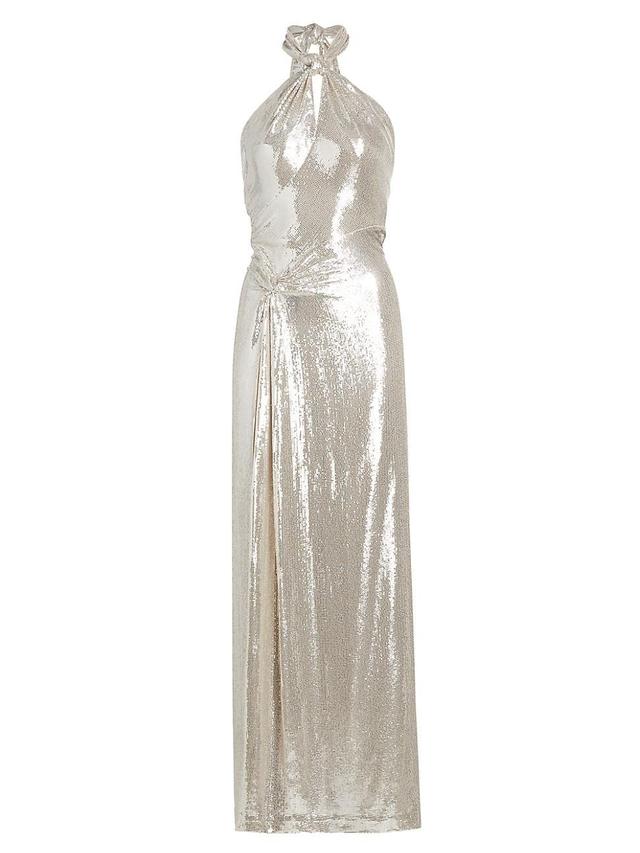 Womens Zane Sequin Knotted Halter Gown Product Image